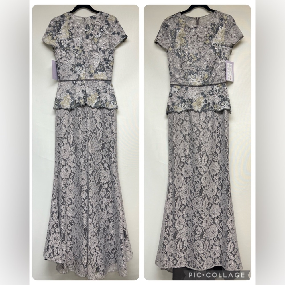 JS collections short sleeves 3D lace embroidered bodice long gown - Picture 10 of 12